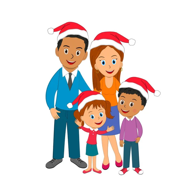 Szczęśliwa młoda rodzina w Boże Narodzenie, ilustracja, wektor — Wektor stockowy