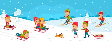 Çocuklar kışın dışarıda oynarlar.