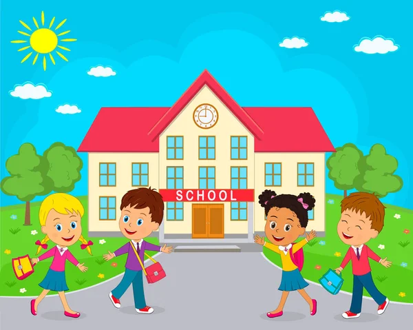 Les enfants vont à l'école avec sac — Image vectorielle