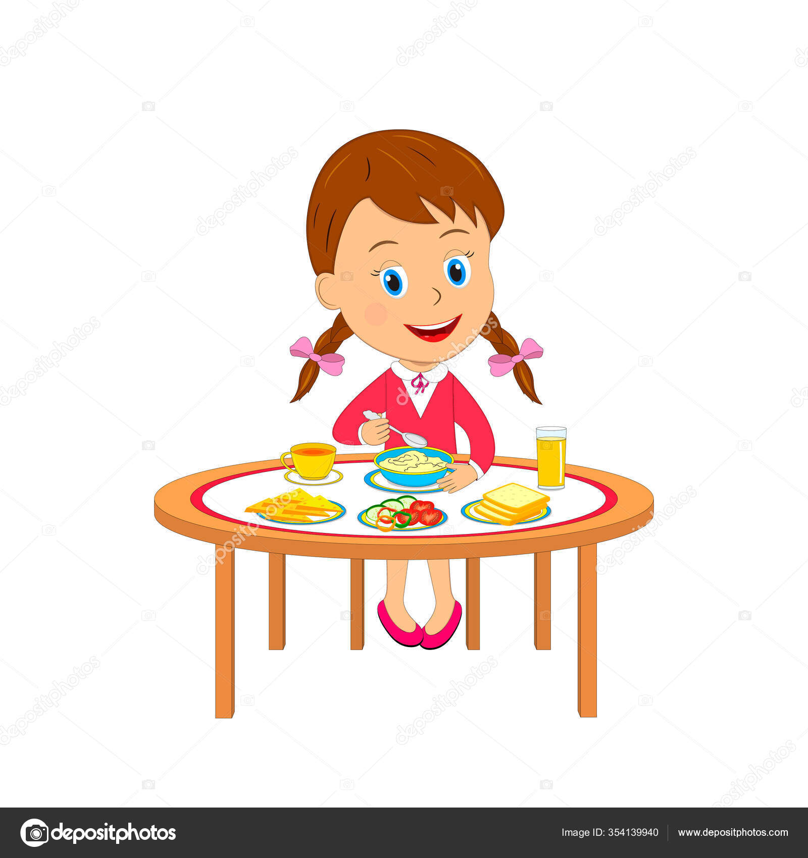 Little Cartoon Girl Have Breakfast Illustration Vector Stock Vector Image by ©iris828 #354139940 Little Cartoon Girl Have Breakfast Illustration Vector Stock Vector Image by ©iris828 #354139940
