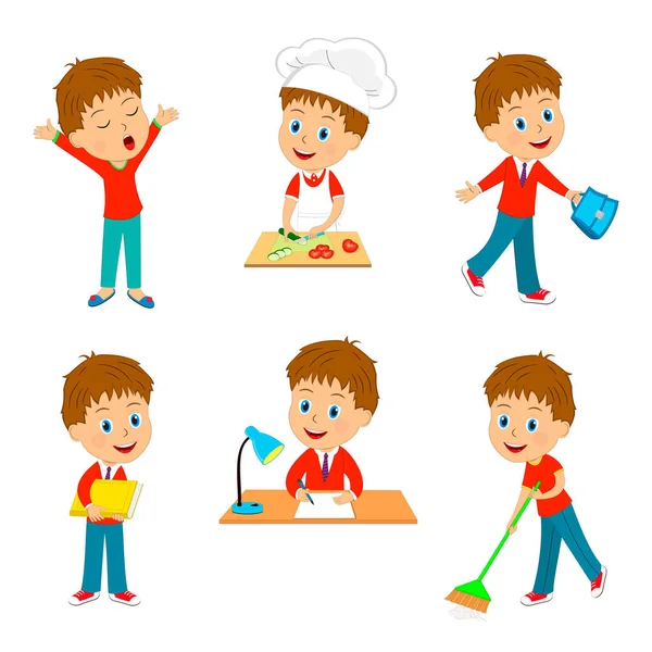 Little Boy Different Activity Collection Illustration Vector — Stock Vector