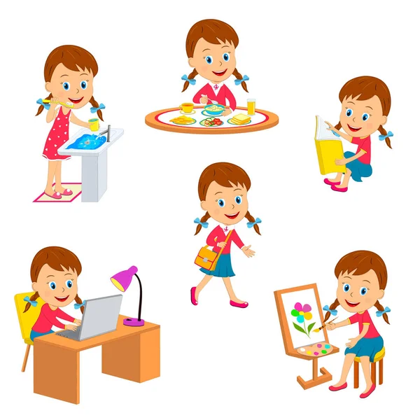 Pequeño Niño Colección Diferentes Actividades Ilustración Vector — Archivo Imágenes Vectoriales