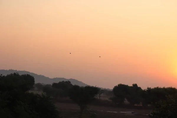 Sonnenaufgang in der Berglandschaft, sonnige Morgendämmerung auf einem Feld — Stockfoto