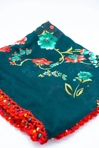 Floral Colorful Authentic Scarf Veil Lace Middle Eastern Hijab — Stok Foto