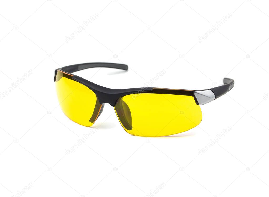 Fashionable glasses with yellow lenses. points for car drivers. 