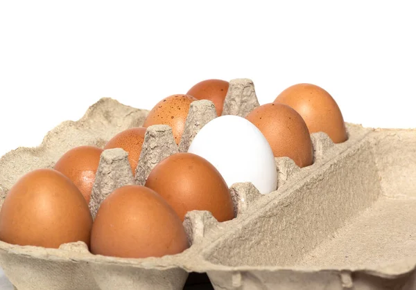 Huevos Pollo Frescos Paquete Aislado Sobre Fondo Blanco — Foto de Stock