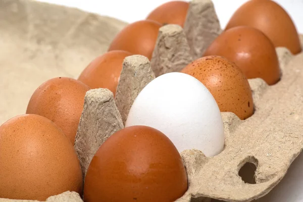 Huevos Pollo Frescos Paquete Aislado Sobre Fondo Blanco — Foto de Stock