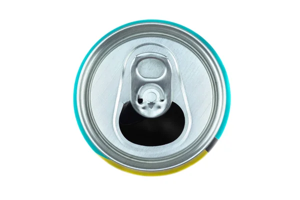 Алюминиевая Банка Безалкогольного Напитка Вид Сверху Упаковки Напитков Изолированы Белом — стоковое фото