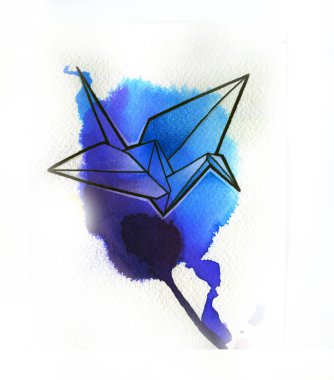 kalem, fırça ve suluboya çizilmiş kuş