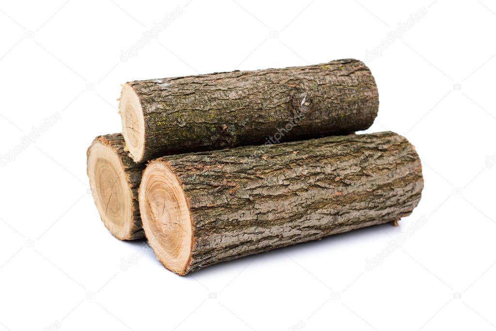 logs on white background, studio photo, acacias tree