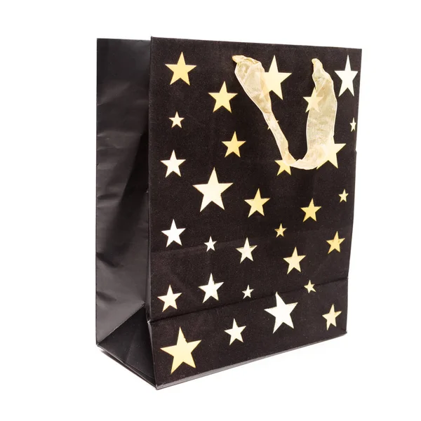 Saco Compras Papel Preto Com Estrelas Isolado — Fotografia de Stock