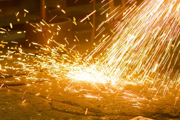 Sparks Abstract Factory Worker Using Electric Grinder — Stock Photo, Image