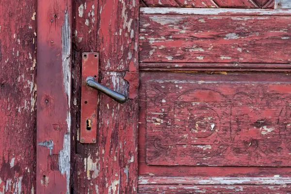 Kapı Kolu Eski Ahşap Kapı Stok Fotoğraf