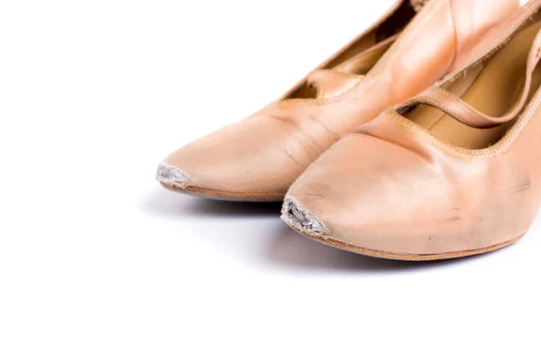 Closeup Shot Pair Worn Out Latin Ballroom Dance Shoe Isolated — Stock Photo, Image