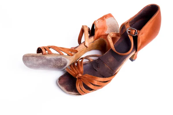 Closeup Shot Pair Worn Out Latin Ballroom Dance Shoe Isolated — Stock Photo, Image