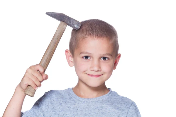 Child take a hammer and broke his head — Stock Photo, Image