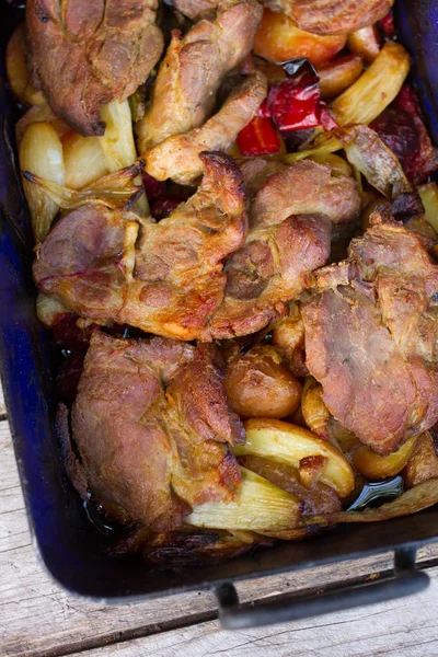 Delicioso Porco Assado Com Batata — Fotografia de Stock