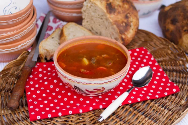 Hungarian traditional food, goulash soup — Stock Photo, Image