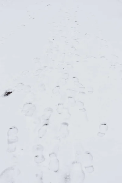 Footprints of shoes in the snow — 图库照片