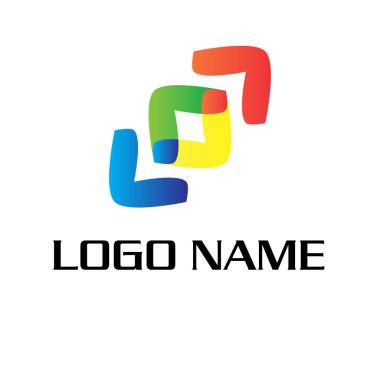 Ortasında kare olan renkli okların iki yönü. Birlik, toplum, topluluk, arkadaşlık logosu şablonu. Farklı fikirlerin varyasyonlarını göstermek için tasarlandı ama hala aynı şekilde.