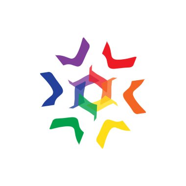 Beyaz arkaplanda soyut renkli bir logo izole edilmiş. Web simgesi vektör illüstrasyonu. varyasyonları, toplumu, birliği, farklılıkları ve arkadaşlığı göstermek için tasarlandı. iş veya diğer faaliyetler için uygun