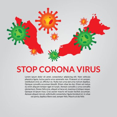 Corona virüsü bulaşmış Malezya 'nın vektör çizimi. Corona virüsünü durdur. Corona salgını. Kriz covid-19 hastalığı. Wuhan 'da corona virüsü