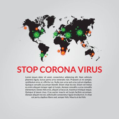 Corona virüsü bulaşmış dünyanın vektör çizimi. Corona virüsünü durdur. Corona salgını. Kriz covid-19 hastalığı. Wuhan 'da corona virüsü