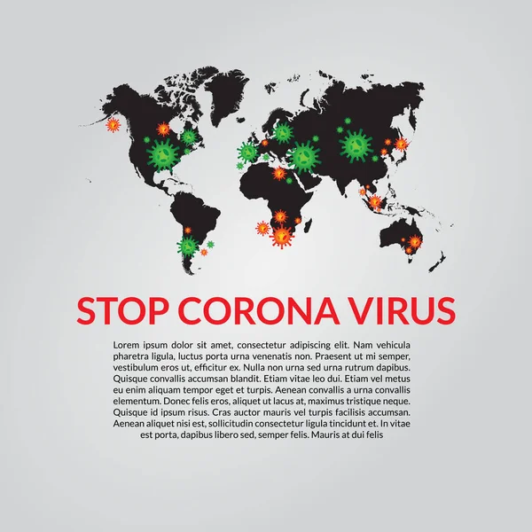 Ilustración Vectorial Del Mundo Infectado Por Virus Corona Detener Virus — Vector de stock