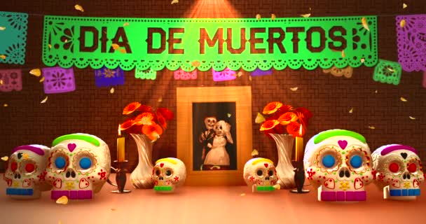 Day Dead Offering Mexican Ofrenda Picture Lettering Spanish — ストック動画