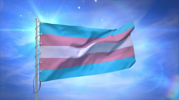 Transgender Schwenken Flagge Bewegung Mit Bunten Blütenblättern Fallen Und Wolken — Stockvideo