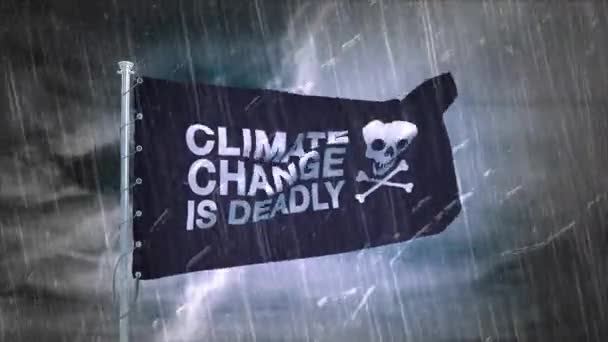 Mudança Climática Bandeira Mortal Durante Tempestade — Vídeo de Stock
