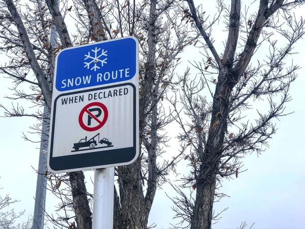 A Snow Route when declared not parking ban sign with a snow flake — ストック写真