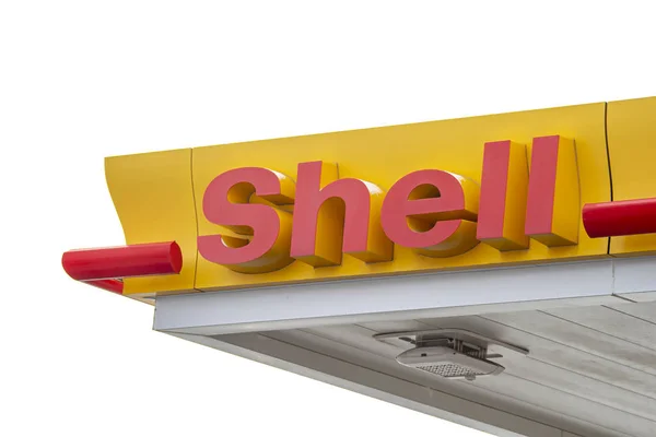 Calgary, Alberta. Canada 4 gennaio 2020. A Sing of a Royal Dutch ShellOil industry company Pompa di benzina. La Royal Dutch Shell potrebbe non riuscire a raggiungere gli obiettivi di energia verde. Illustrativo — Foto Stock