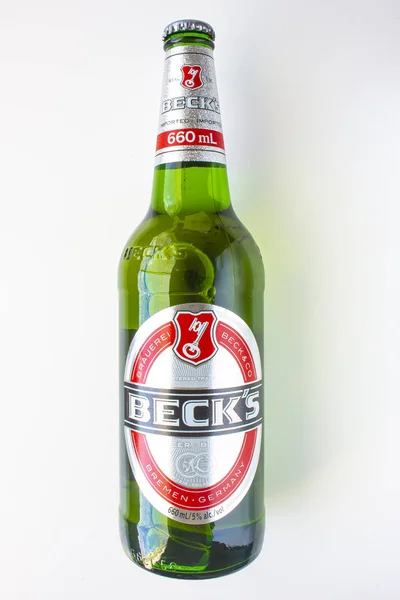Becks German Pilsner Beer Bottle 660 ml on a white background Stock Picture