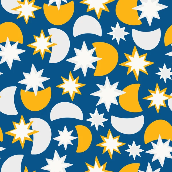 Clásico azul con luna y estrellas diseño de fondo sin costuras . — Vector de stock