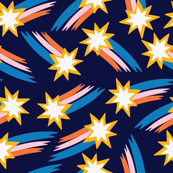 Dark blue with shining shooting stars seamless pattern background design.