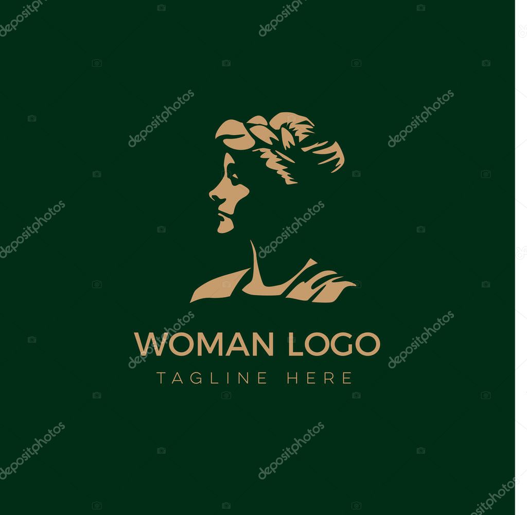 ELEGANT VINTAGE woman's face logo design template. Hair, girl, Abstract design concept for beauty salon, massage, magazine, cosmetic and spa. Premium vector icon