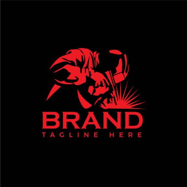 LOGO kaynakçı silueti basit ve modern tasarım tarzında miğferle çalışıyor