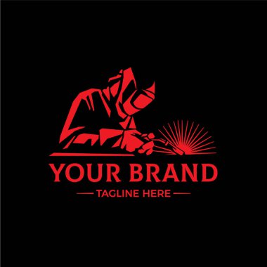 LOGO kaynakçı silueti basit ve modern tasarım tarzında miğferle çalışıyor