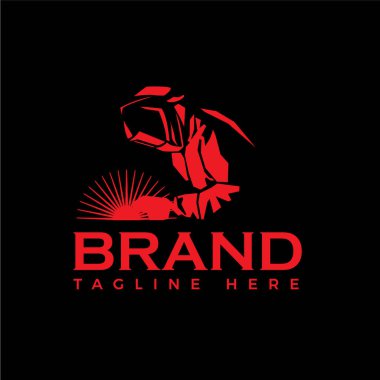 LOGO kaynakçı silueti basit ve modern tasarım tarzında miğferle çalışıyor