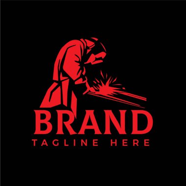 LOGO kaynakçı silueti basit ve modern tasarım tarzında miğferle çalışıyor