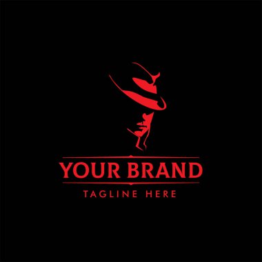 LOGO sembolleri soyut siluet şapkalı adamlar. Etiketler, logolar, rozetler için moda tasarım öğeleri. Vintage vektör illüstrasyonu