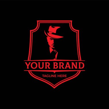 LOGO simgeleri, soyut siluet karakterli, şapkalı adamların kafaları. Etiketler, logolar, rozetler için modern logo tasarımı öğeleri. Vintage vektör illüstrasyonu