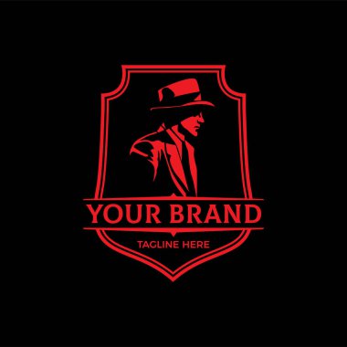 LOGO simgeleri, soyut siluet karakterli, şapkalı adamların kafaları. Etiketler, logolar, rozetler için modern logo tasarımı öğeleri. Vintage vektör illüstrasyonu
