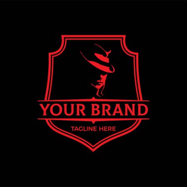 LOGO simgeleri, soyut siluet karakterli, şapkalı adamların kafaları. Etiketler, logolar, rozetler için modern logo tasarımı öğeleri. Vintage vektör illüstrasyonu