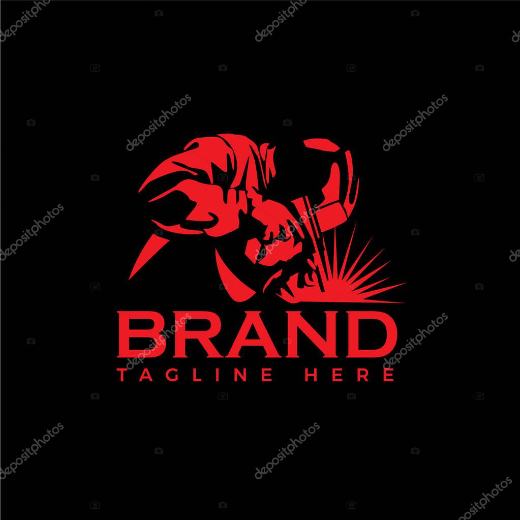 WELDING LOGO welder silhouette working with helmet in simple and modern design style