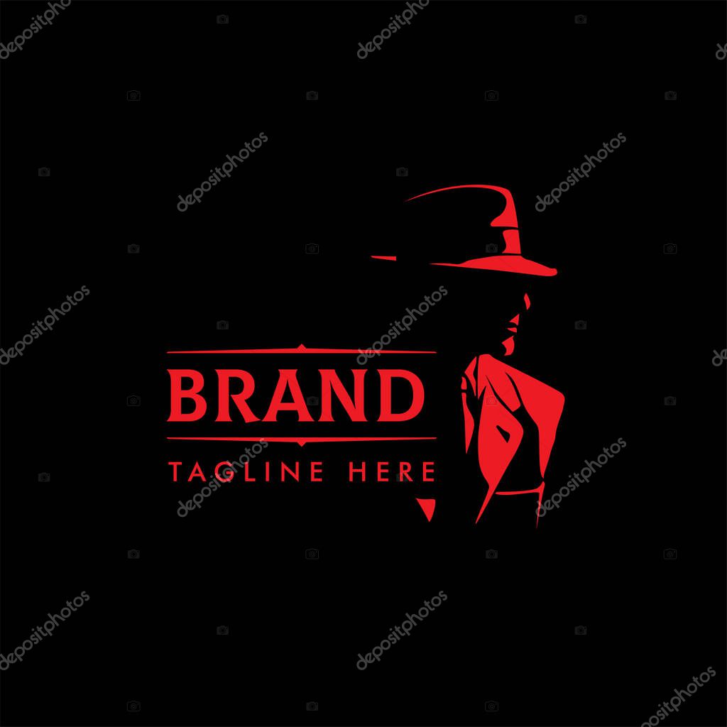 LOGO emblems with character abstract silhouette men heads in hats. Trendy design elements for labels, logos, badges. Vintage vector illustration
