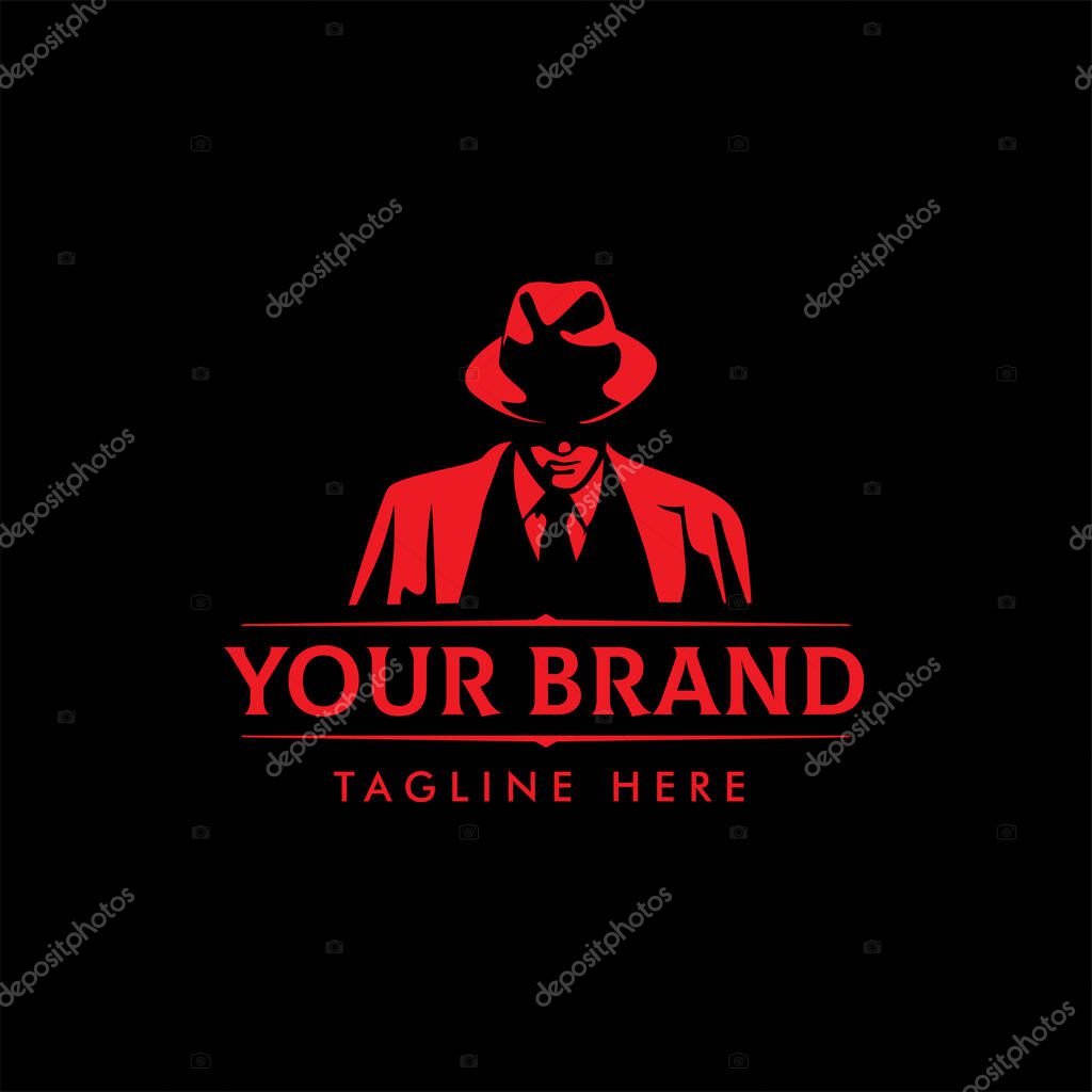 LOGO emblems with character abstract silhouette men heads in hats. Trendy design elements for labels, logos, badges. Vintage vector illustration