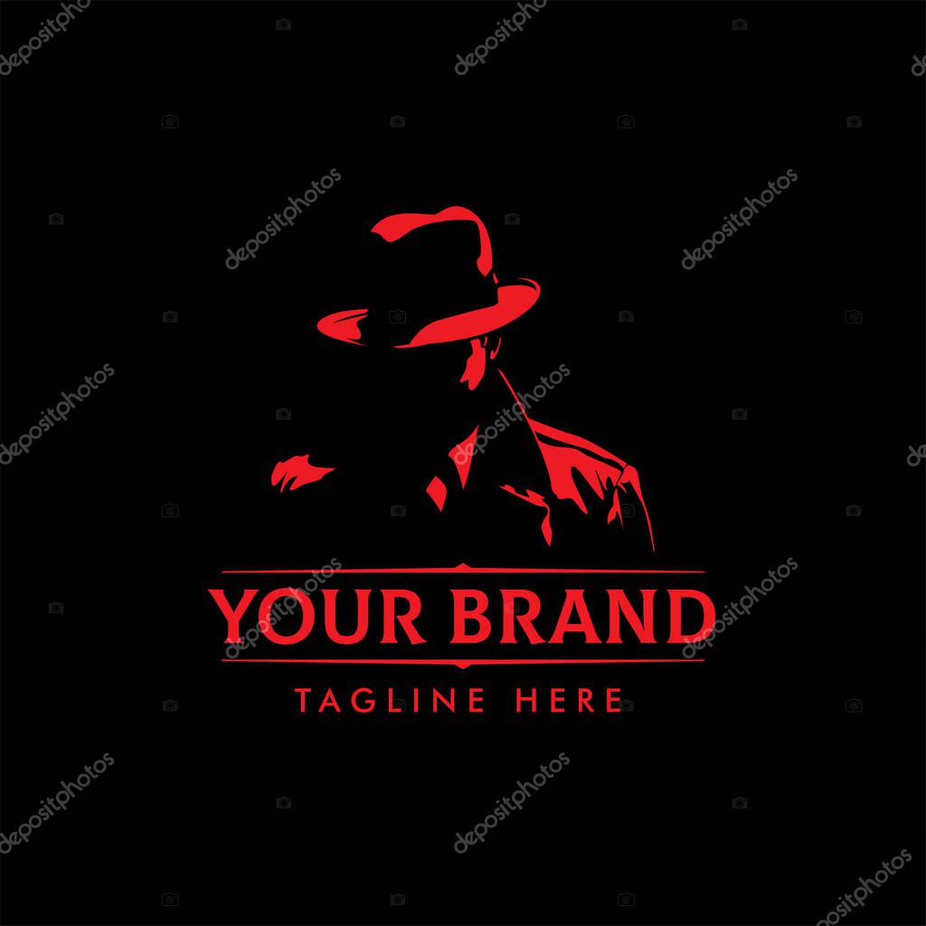 LOGO emblems with character abstract silhouette men heads in hats. Trendy design elements for labels, logos, badges. Vintage vector illustration
