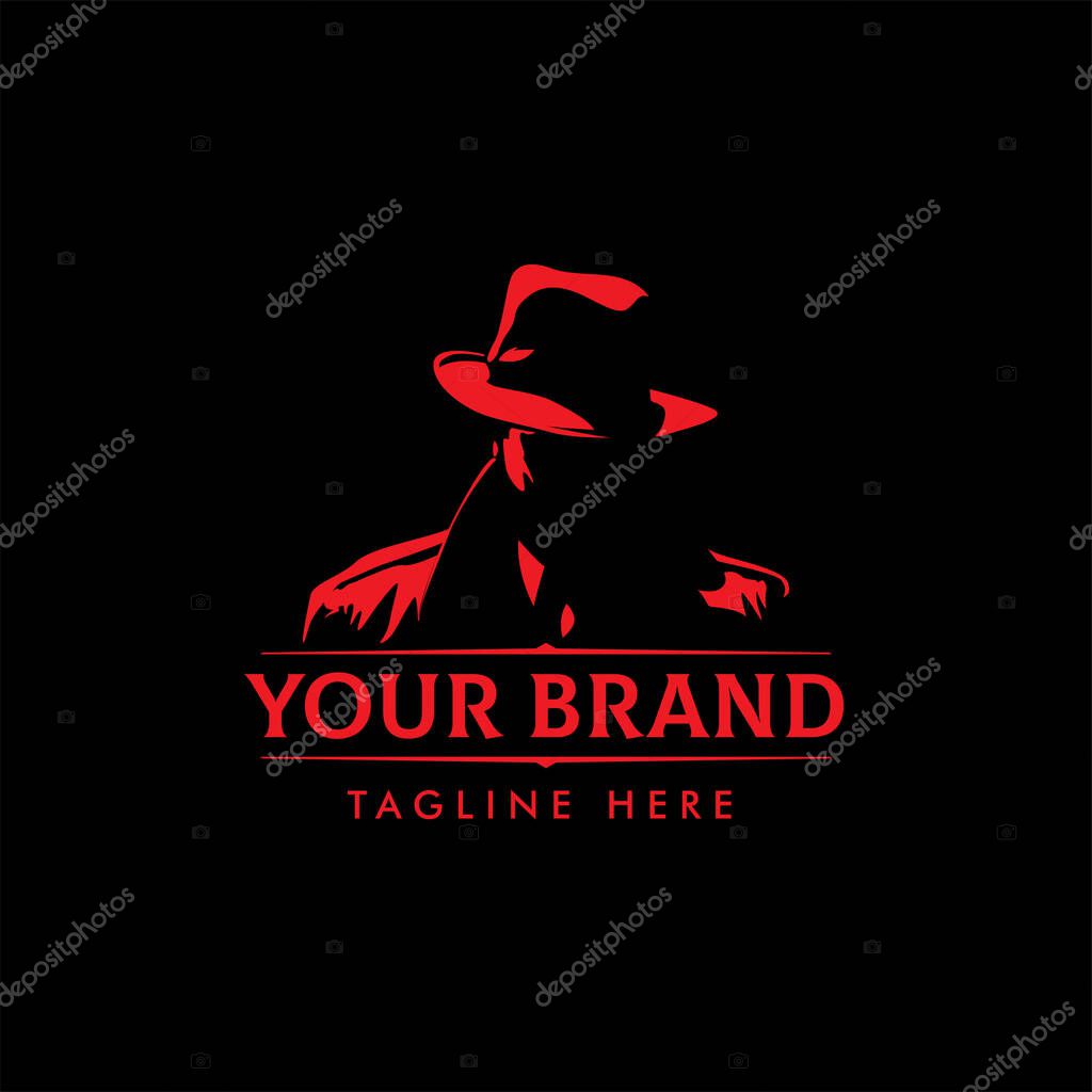 LOGO emblems with character abstract silhouette men heads in hats. Trendy design elements for labels, logos, badges. Vintage vector illustration